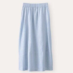 Poetry Délavé Linen Striped Skirt in Sky White
